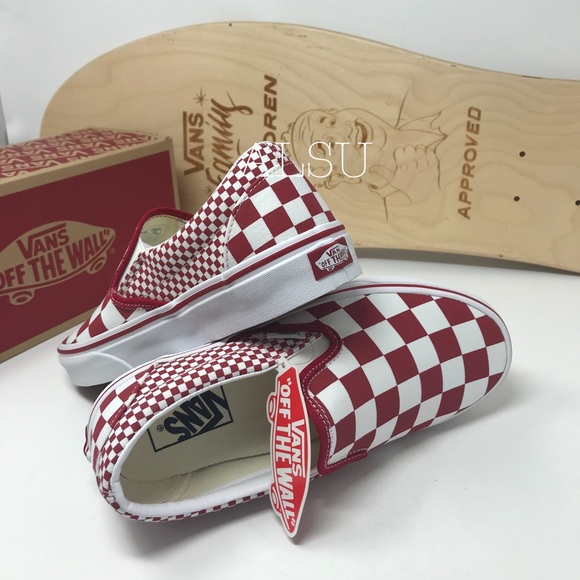 VANS VN0A45JIVK5 Classic Slip On Nix Checker Red White Chill Peppe Kids Sneakers - Picture 6 of 7
